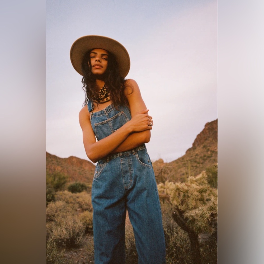 Free People Blue Utility Jumpsuit